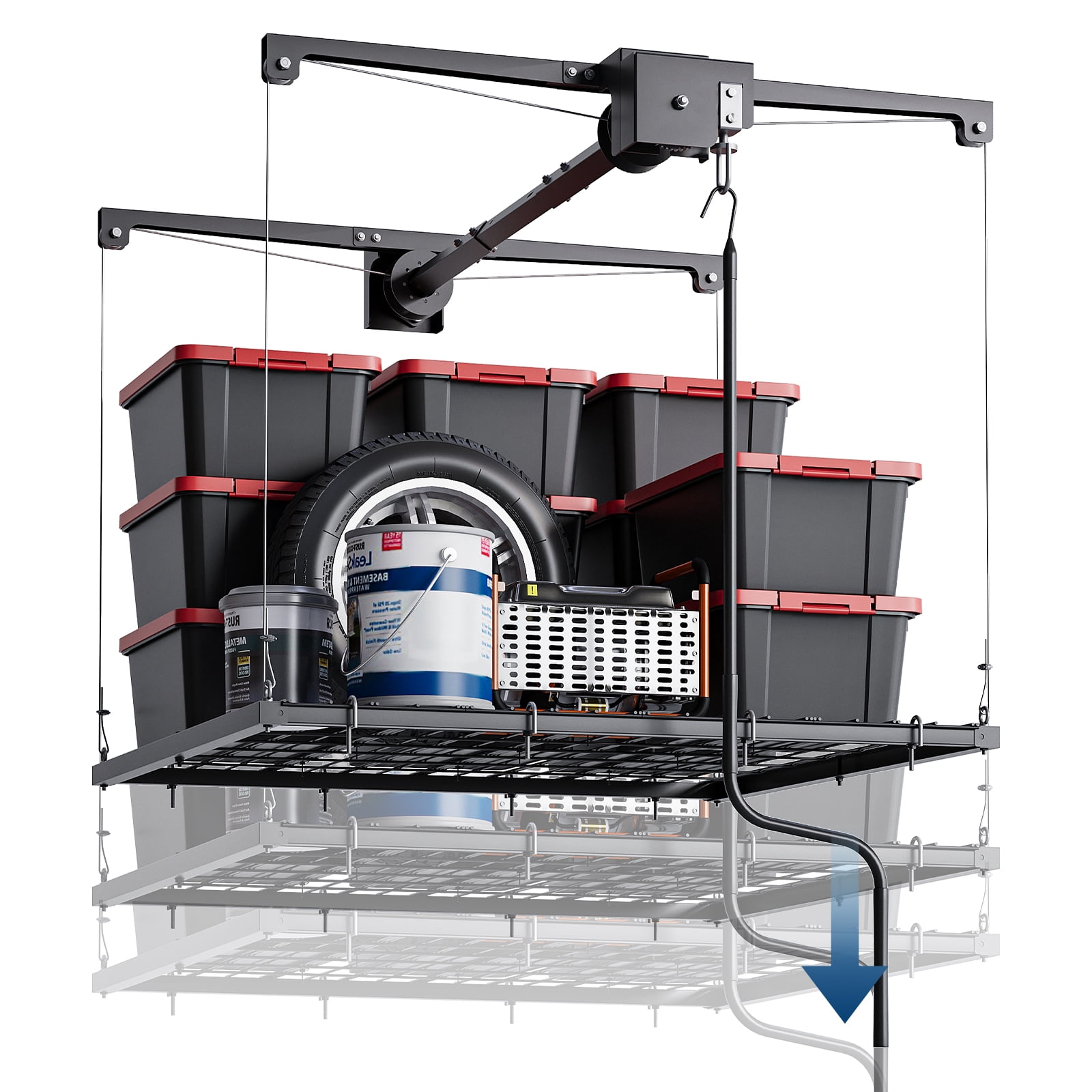Garage Overhead Storage Lift - 4x4 ft Ceiling Mounted Rack System with ...