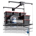 thumbnail image 1 of Garage Overhead Storage Lift - 4x4 ft Ceiling Mounted Rack System with Crank Handle - 250 lbs Heavy Duty Capacity - Height Adjustable Hanging Shelf for Totes, Tires & Kayaks - Max 8ft Drop, 1 of 8