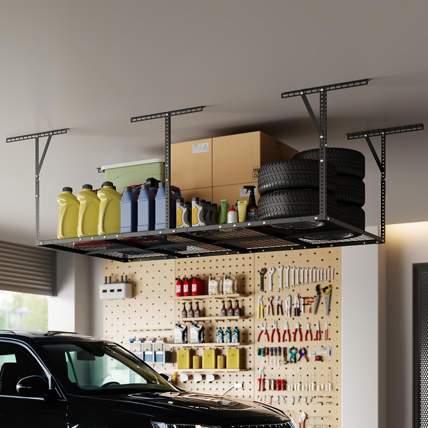 Garage Overhead Storage Racks with Stable Triangle Support - Heavy-Duty ...