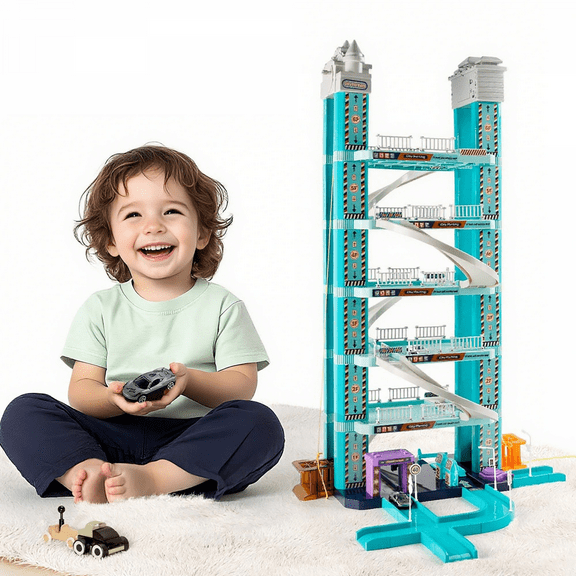 Garage Playset with 98 Pieces Accessories Set, 6-Level Car Parking Playsets Toys Christmas Birthday Gifts for Kids Ages 3-6 Years Old