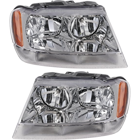 Garage-Pro Driver and Passenger Side Headlight for Jeep Grand Cherokee Limited Overland 1999-2004 Halogen With bulb(s) Sport Utility Replaces# 55155552AI 55155553AI