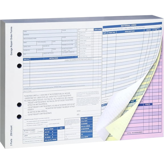 Garage Repair Order Forms Auto Repair Invoices Book 8.5x11 in Garage Repair Order Book Invoices 3-Part 250 Sets Receipt Books for Automotive Business Supplies White and Yellow and Pink$$Office