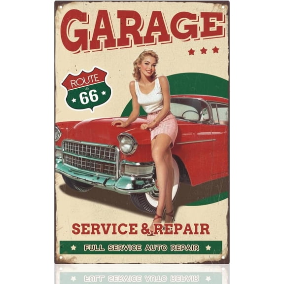 Garage Retro Car Tin Sign Man Cave Route 66 Wall Decor Garage Repair Metal Wall Art Poster