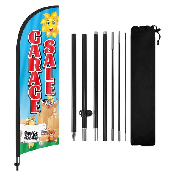 Garage Sale Advertising Swooper Flag Banners, Garage Sale Feather Flags with Pole and Ground Stake 8Ft, Advertising Feather Banner Sign for Garage Sale Business