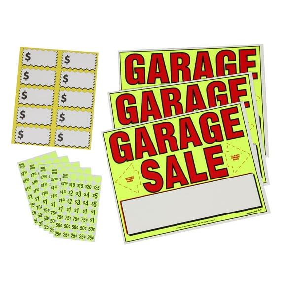 Garage Sale Kit with 3) 11" x 14" Signs, Pre-Priced Sticker and Large Pricing Labels, Sunburst Systems 4140