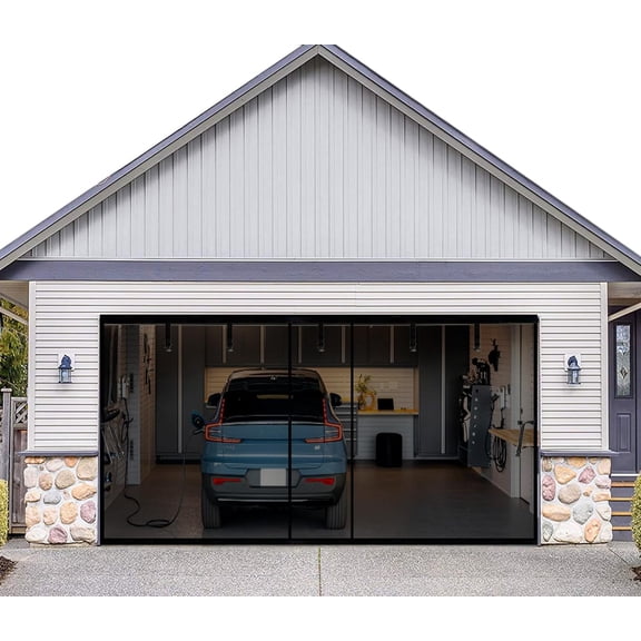 Garage Screen Door Kit 16x8ft with Magnetic Closure - Garage Net, Heavy-Duty Fiberglass Mesh for 16x8 FT 2 Car Garage, Blocks Bugs & Provides Privacy - Perfect for Patio Workshop Gym Porch