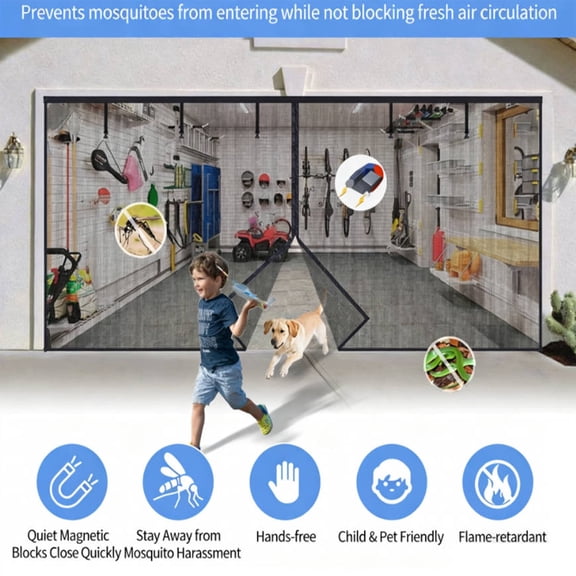 Garage Screen Doors, Breathable Weighted Bottom Garage Door Screen with Mesh Mosquito Net, Magnetic Closure Garden Bug Screen for Garage, Easy Install, Anti Annoying Animal Out
