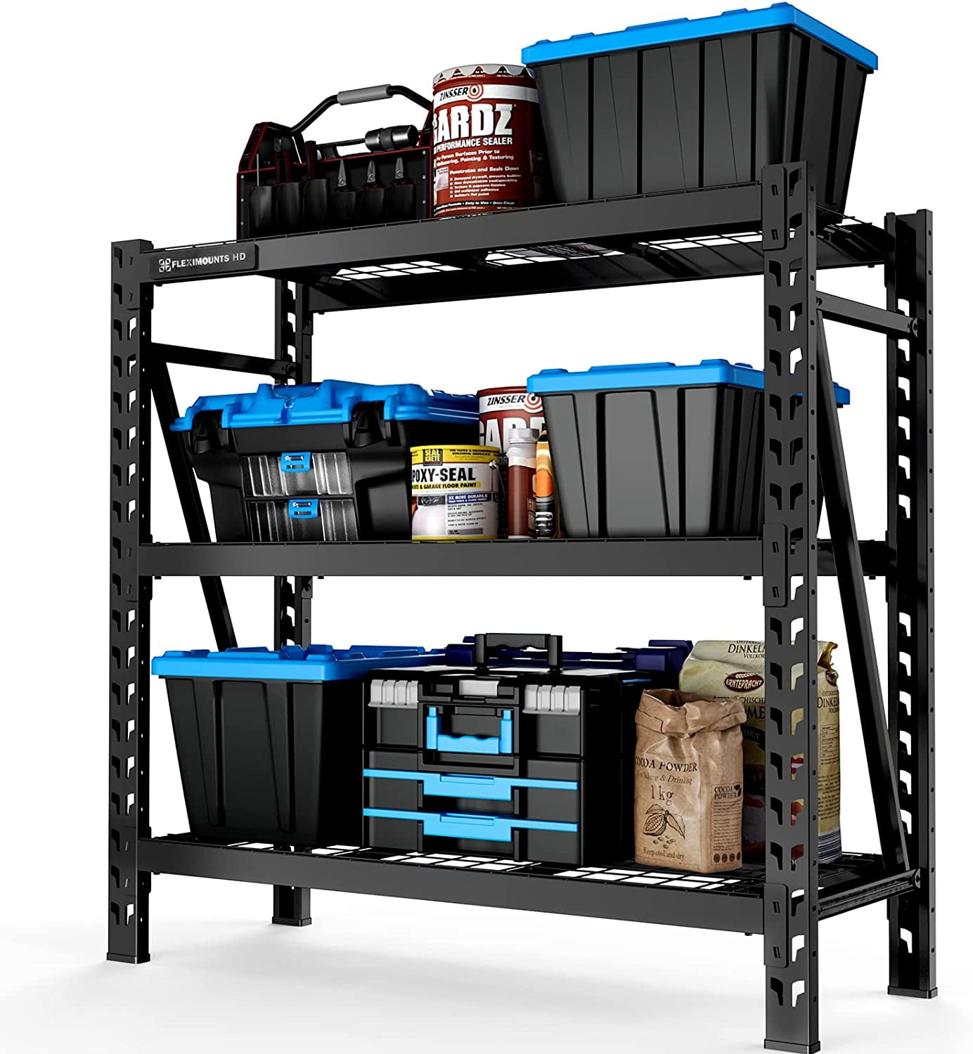 Black Powder Coated 3-Tier Heavy Duty Adjustable Garage Shelving