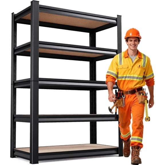 Garage Shelving,3000 LBS 5-Tier Heavy Duty Wood Shelving,Adjustable and Easy Assemble Storage Shelves for Garages,Basements,Storage Rooms,Offices,Etc,72" H*35" W*16" D,Black