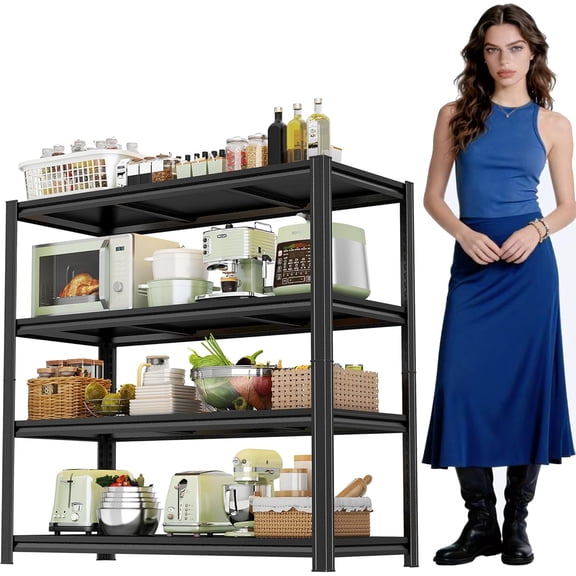 Garage Shelving,4 Tier Heavy Duty Metal Garage Storage Shelves, 1800 lbs Adjustable Standing Shelf and Double-Layer Posts for Garage,Warehouse,Basement, Kitchen,Thickened 554017inch