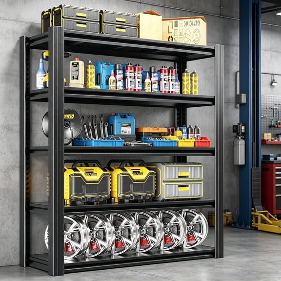 Garage Shelving, 5-Tier Heavy Duty Metal Garage Storage Shelves, 2500 lbs Adjustable Standing Shelf with Double-Layer Posts for Garage, Warehouse, Basement, Kitchen, Thickened, 72"H x 40"W x 20"D