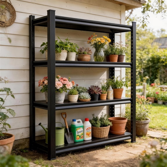 Garage Shelving, 54"H Heavy Duty Steel Storage Shelves,4 Tier Adjustable Metal Shelving Unit, 3000lb Utility Rack for Garage Commercial Warehouse OFFICE, Black-14"D x 20"W x 54"H