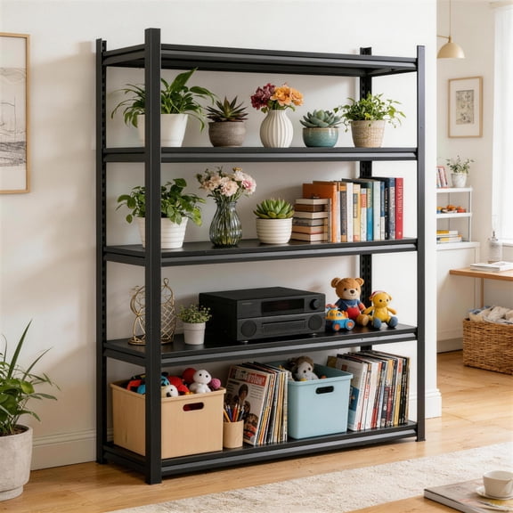 Garage Shelving, 5Tier Heavy Duty Metal Garage Storage Shelves, 2000 lbs Adjustable Standing Shelf and Double-Layer Posts for Garage,Warehouse,Basement, Kitchen,Thickened (63 x 40 x 16in, 5 Tier)