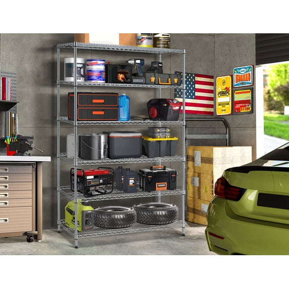 Garage Shelving, 6 Tier Storage Shelves Heavy Duty 6000lbs Capacity, Adjustable Metal Shelving Units with Wheels for Garage, Basement 72"x48"x18"