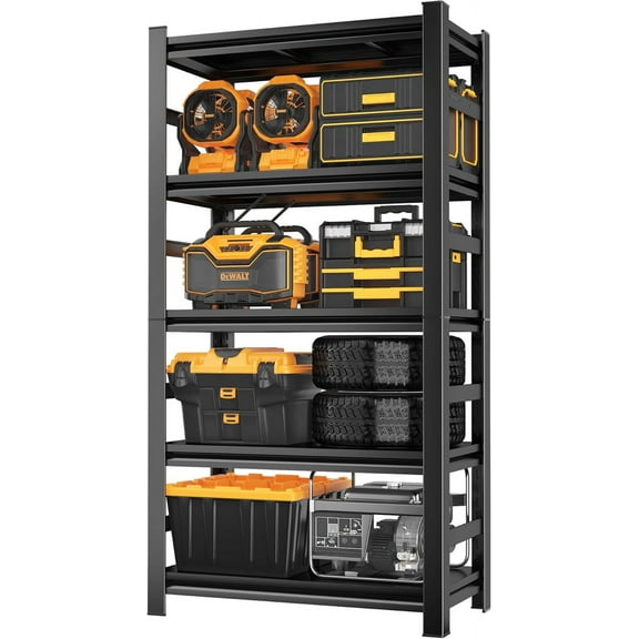 Garage Shelving 63" Height-5-Tier Adjustable Industrial Metal Shelving Unit, 3000LBS Thickening Steel Storage Shelves for Warehouse Basement Garage Organization (Commercial Utility Shelves, Black)