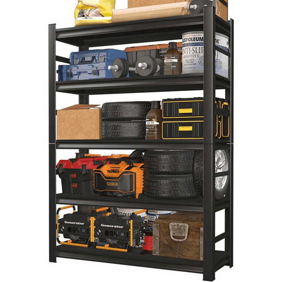 Garage Shelving, 72"H 48"W Heavy Duty Metal Storage Shelves - Easy to Assemble, Adjustable 5-Tier Steel Shelving Unit, Double-Thickened Columns, 3000 lbs Capacity, for Garage, Pantry Storage, Black