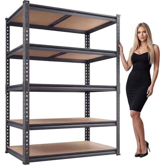 Garage Shelving Heavy Duty, 2450LBS Metal Storage Shelves 5 Tier, Adjustable Shelving Unit 30" W x 12" D x 62" H, Boltless Garage Storage Rack for Grage Basement, Pantry, Warehouse 1Pcs