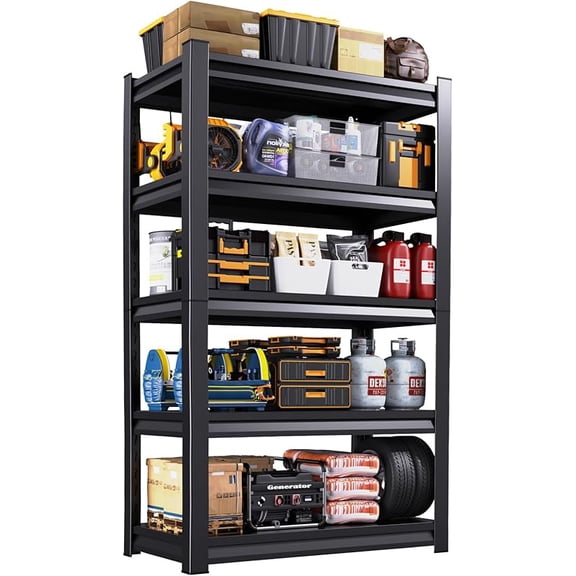 Garage Shelving Heavy Duty 5-Tier Adjustable Storage Shelves Unit,2500 LBS Metal Utility Rack Shelf for Industries, Warehouses, Basement,Black