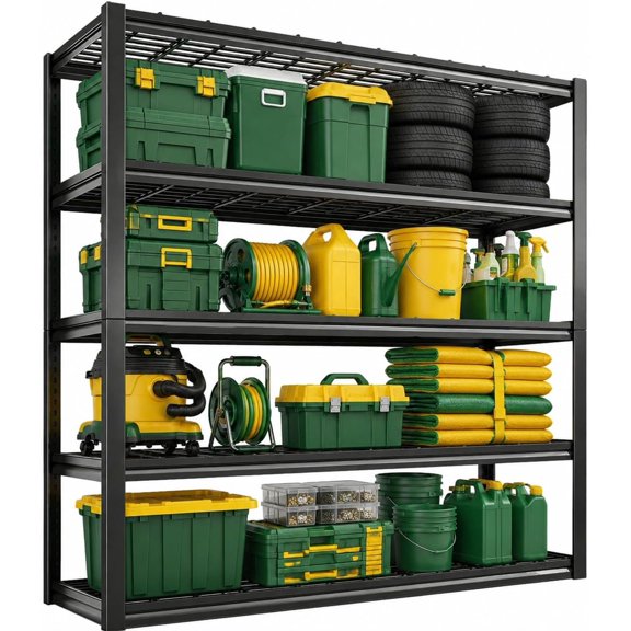 Garage Shelving Heavy Duty Shelving Unit, 3000 LBS 5-Tier Adjustable Boltless Storage Rack, Organizer for Garage Warehouse Kitchen Basement Workshop Household Supplies, 72"H x 35.4"W x 15.7"D, Black