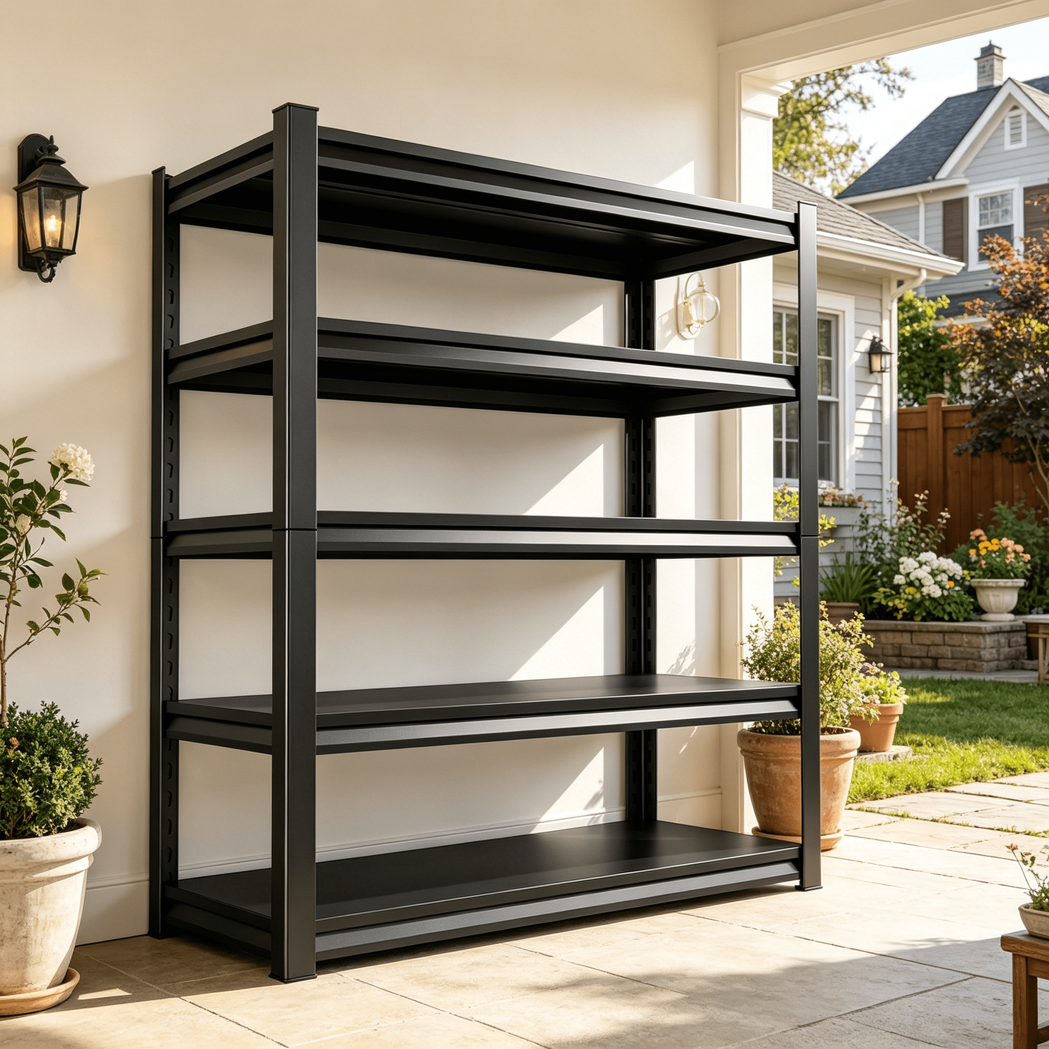 Metal Garage Shelving, 3000 lbs Adjustable Heavy-Duty Storage Shelves Unit, Double-Layer Column with Reinforced Ribs for Garage, Warehouse, Kitchen, Living room, Study