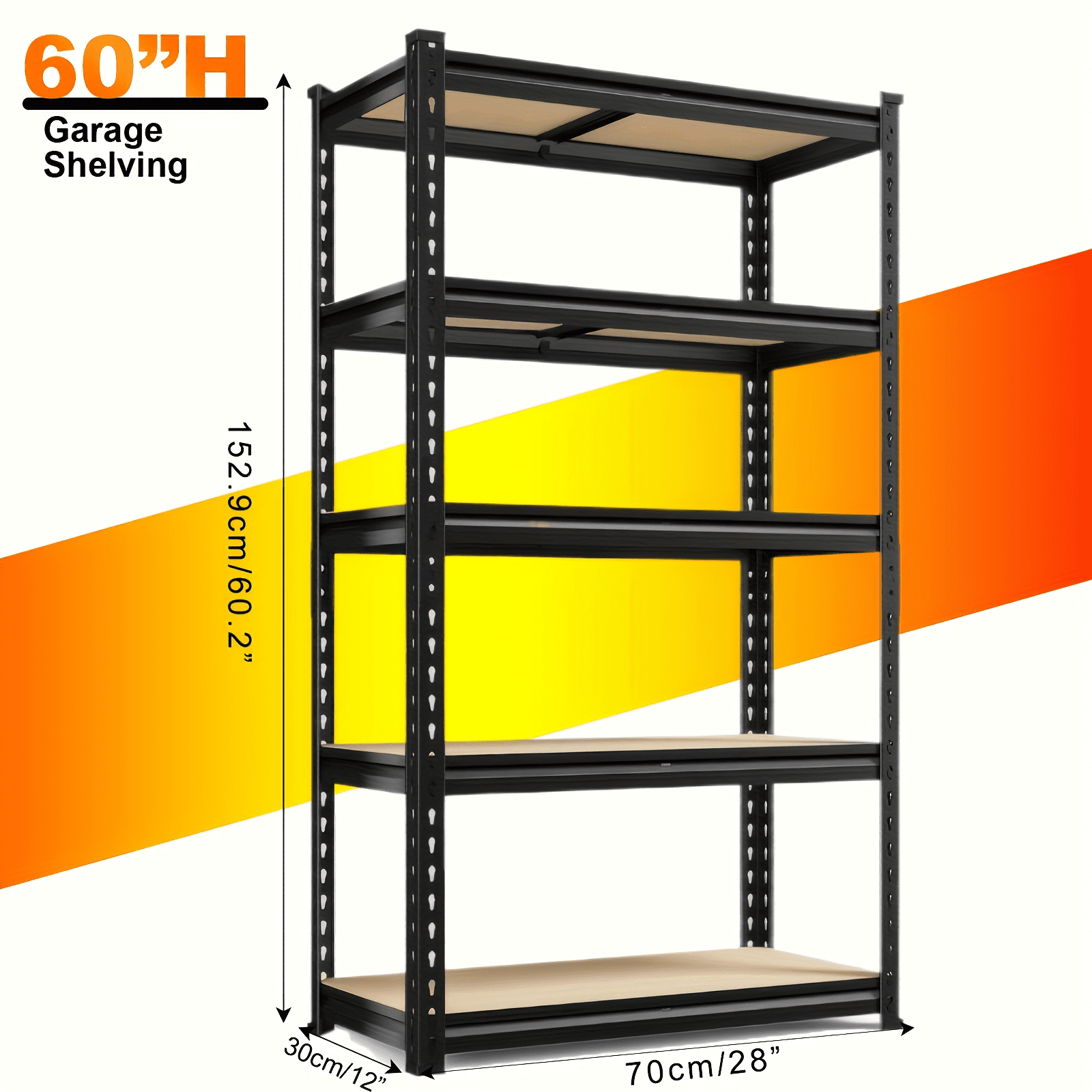 Garage Shelving Storage Shelves 5-Tier,  Capacityheavy Duty Adjustable Storage Shelve for Closet, Pantry & Garage Organization, Easyassembly Reguired, Garage Storage, Black, Utility Shelves