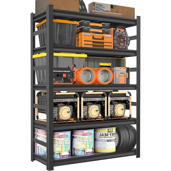 Garage Shelving, Storage Shelves Heavy Duty, 5-Tier Adjustable Black Shelving, 2550LBS Utility Shelf for Garage/Basement/Kitchen, 72”H×47.25”W×23.6”D