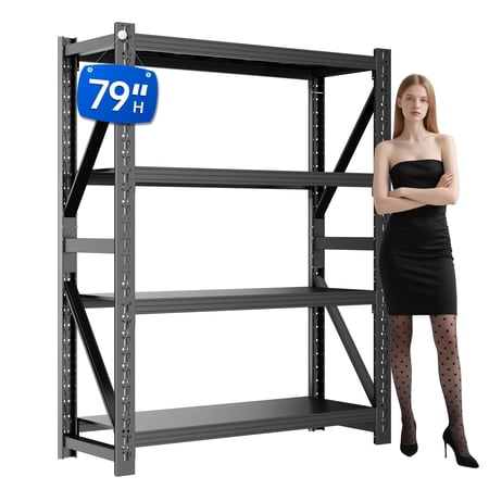 Garage Shelving Unit 78.8"H 3500bls Heavy Duty Storage Shelves Easy Assembly 4 Tier Adjustable Metal Steel Utility Storage Shelf for Garage, Basement, Warehouse,Black(78.8" H x 31.5" W x 19.7" D)