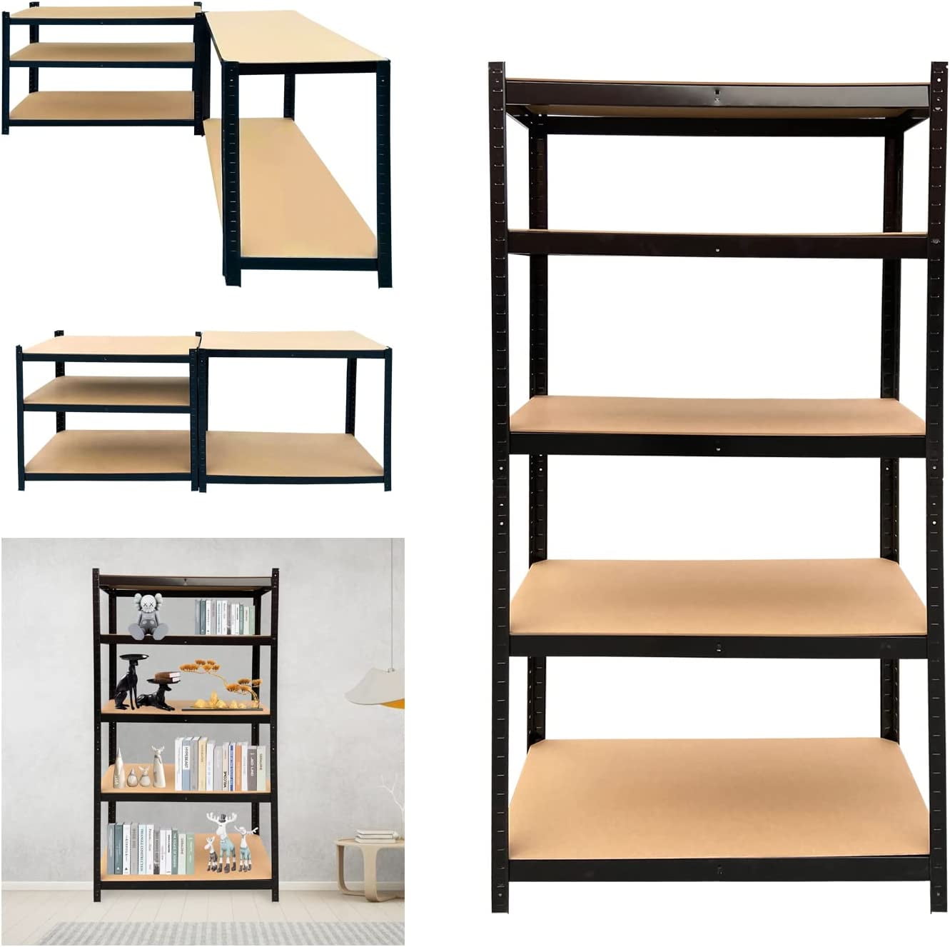 Garage Shelving Units, 5 Tier Metal Shelves for Storage, Storage Shelves Kitchen Shelves Adjustable Metal Shelving Unit Utility Rack Shelves, Heavy Duty 875KG Capacity Pantry Shelves, 39" x 20" x 77"