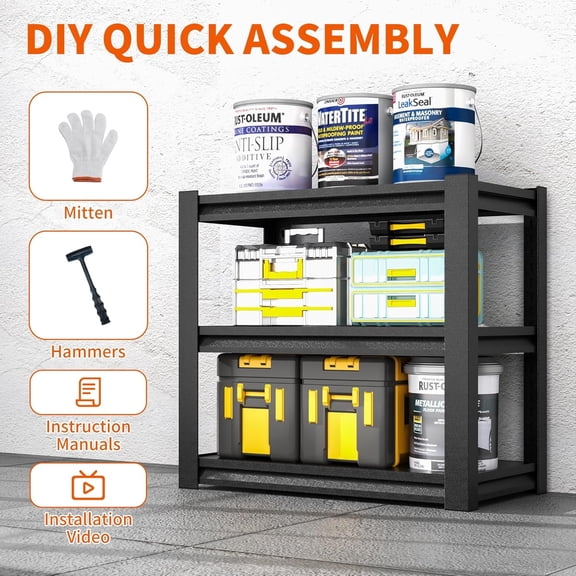 Garage Shelving Units and Storage,31.5"X34"X18" Deep Heavy Duty Metal Shelves Adjustable 3-Tier Shelves, 1200lbs Garage Storage Shelves,Shelving Rack Industrial Shelving Tool Shelf for Basement Metro