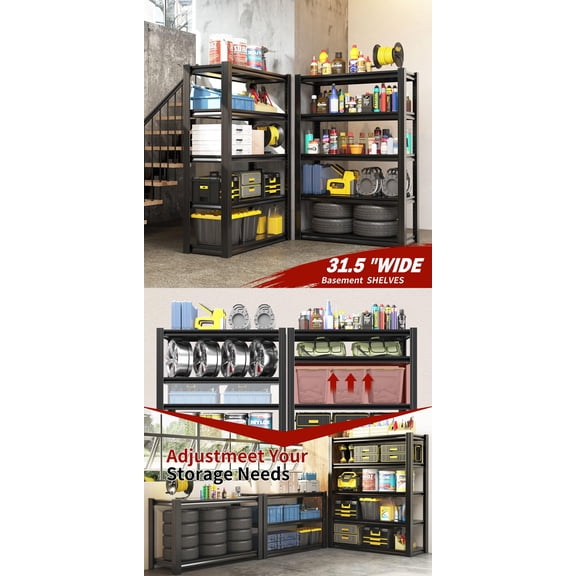 Garage Shelving Units and Storage, 60" x 28" x 12" Deep Heavy Duty Metal Shelves Adjustable, 2000 lbs Garage Storage Shelves, Sturdy Steel Utility Rack Industrial Tool Shelf for Basement, Shop