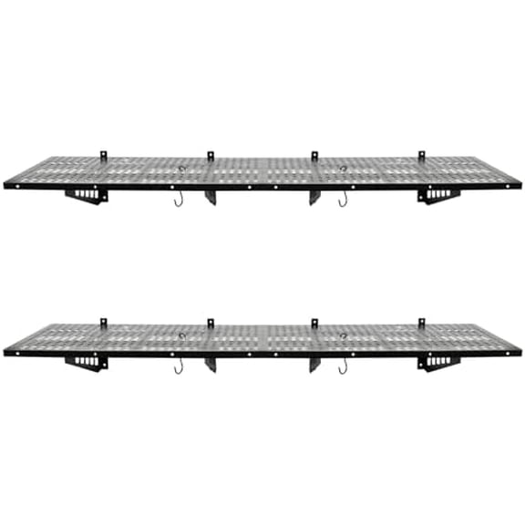 Garage Shelving Wall Mounted, 2-PACK 2x6FT Garage Shelving, 72x 24Garage Shelving Wall Mount Organizer, 560 lbs Load Capacity Garage Storage Rack Floating Shelves, with 4 Hooks, 1 Sets, Black