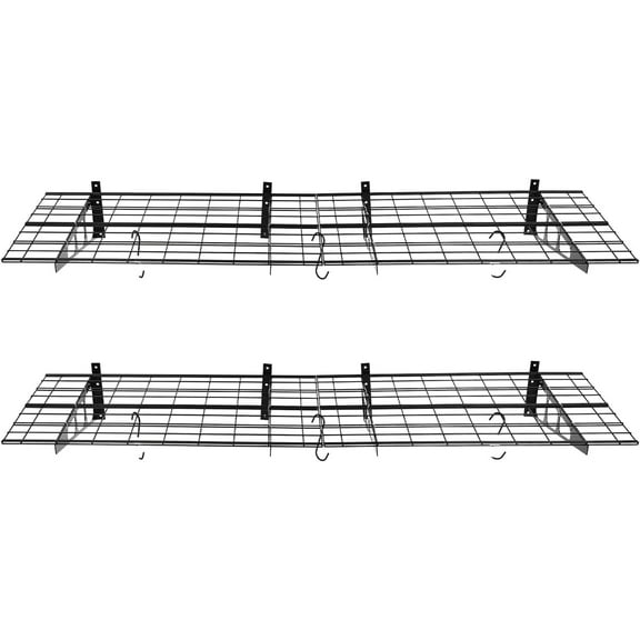 Garage Shelving Wall Mounted, 2 x 6 ft Heavy Duty Garage Wall Shelves, 400 lbs Load Capacity Garage Storage Rack Floating Shelves, 2 Pack Storage Racks Units (2 X 6FT, 400lbs, w/6 Hooks)