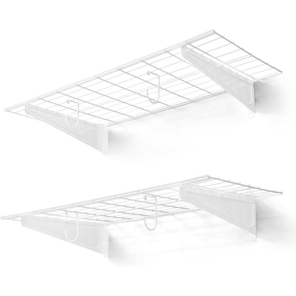 Garage Shelving Wall Mounted 36x18 Inch, Heavy Duty Metal Wall Shelves with 2 Bike Hooks, 250lbs Capacity Storage Rack for Garage Organization System, White