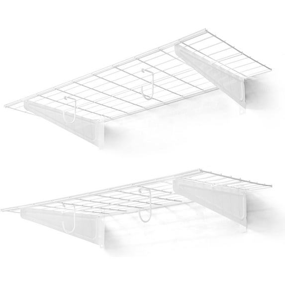 Garage Shelving Wall Mounted 36x18 Inch, Heavy Duty Metal Wall Shelves with 2 Bike Hooks, 250lbs Capacity Storage Rack for Garage Organization System, White