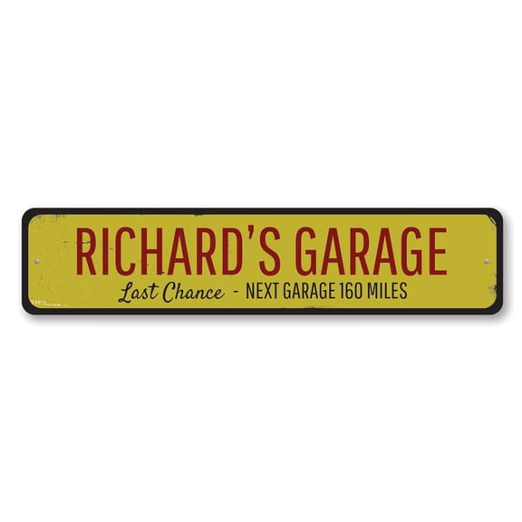 Garage Sign, Mechanic Name Next Garage Mileage Sign, Custom Garage Man Cave Aluminum Decor - 4x18 inches
