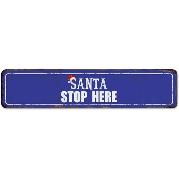 Garage Signs Santa Stop Here Wall Decor Art Poster House Entryway Fence Winter Street Christmas Aluminum Metal Sign Gift for Living Room 4"x16"