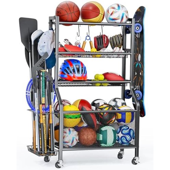 Garage Sports Equipment - Ball Storage Rack 2025 Upgraded Heavy Duty Steel Ball Storage Sports Organizer for Garage$$Sport & Recreation Other