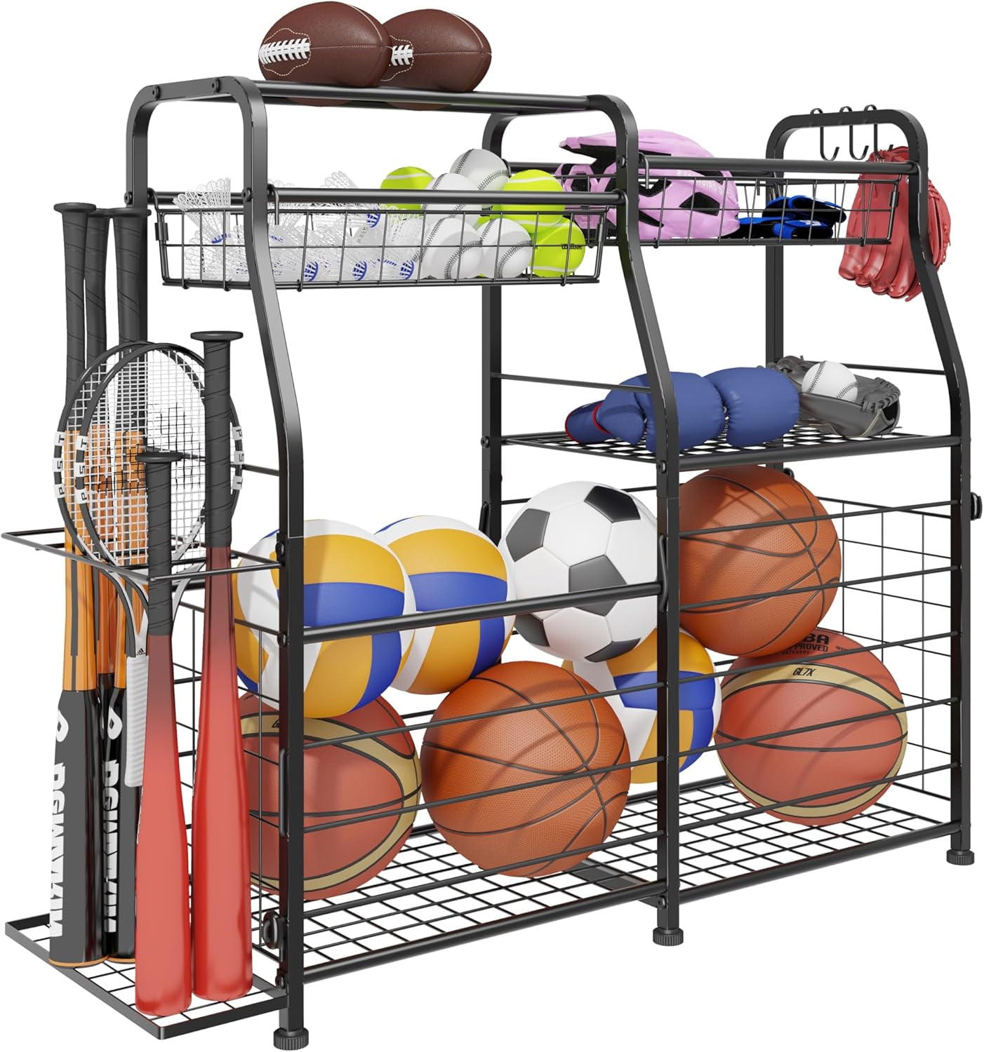 Garage Sports Equipment Organizer - Ball Storage Rack with Elastic Rope ...