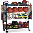 thumbnail image 1 of Garage Sports Equipment Organizer - Rolling Ball Storage Bin with Wheels, Garage Sports Gear Rack Outdoor Basketball Racks for Balls with Baseball Bat Holder and Hooks, Toy Organizer, 1 of 7