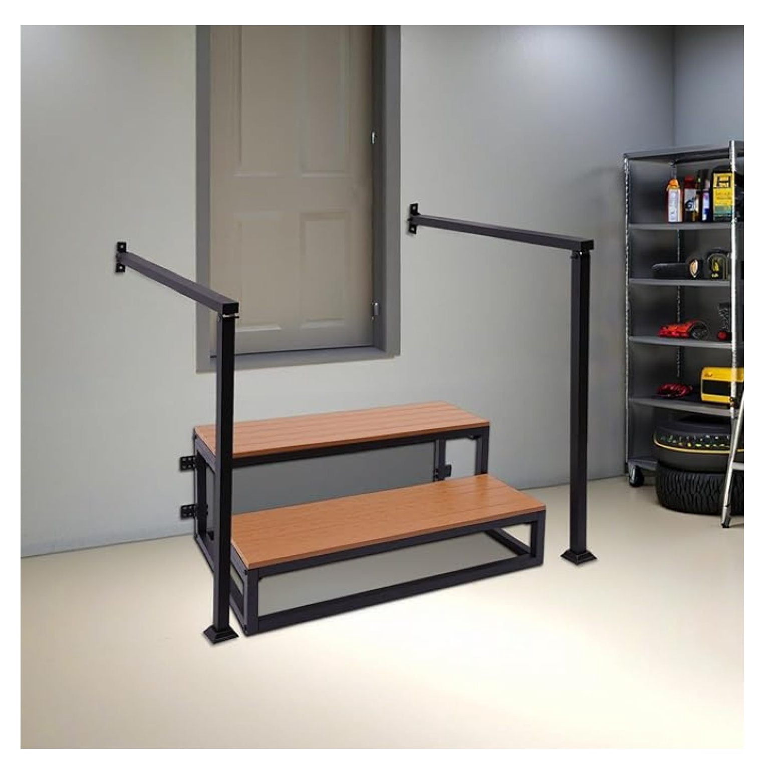 Garage Steps, 2-Steps Stair with Handrail, Prefab Stairs for Permanent ...