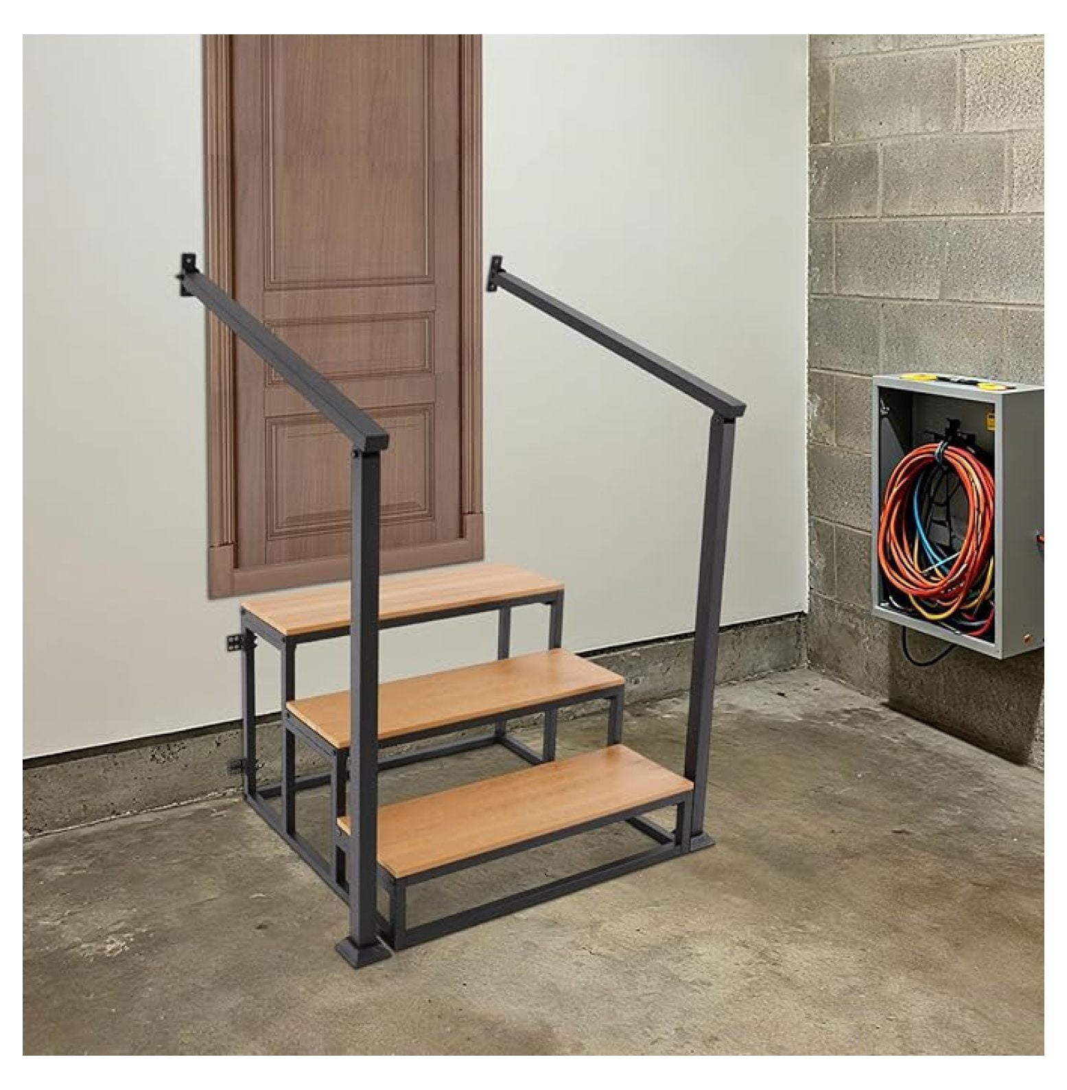 Garage Steps, 3-Steps Stair with Handrail, Prefab Stairs for Permanent ...