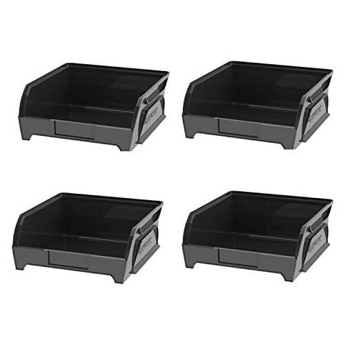 Garage Storage Bins Stackable 5 In. H X 11 In. W, Pack Of 4 Heavy Duty Plastic, Ideal For