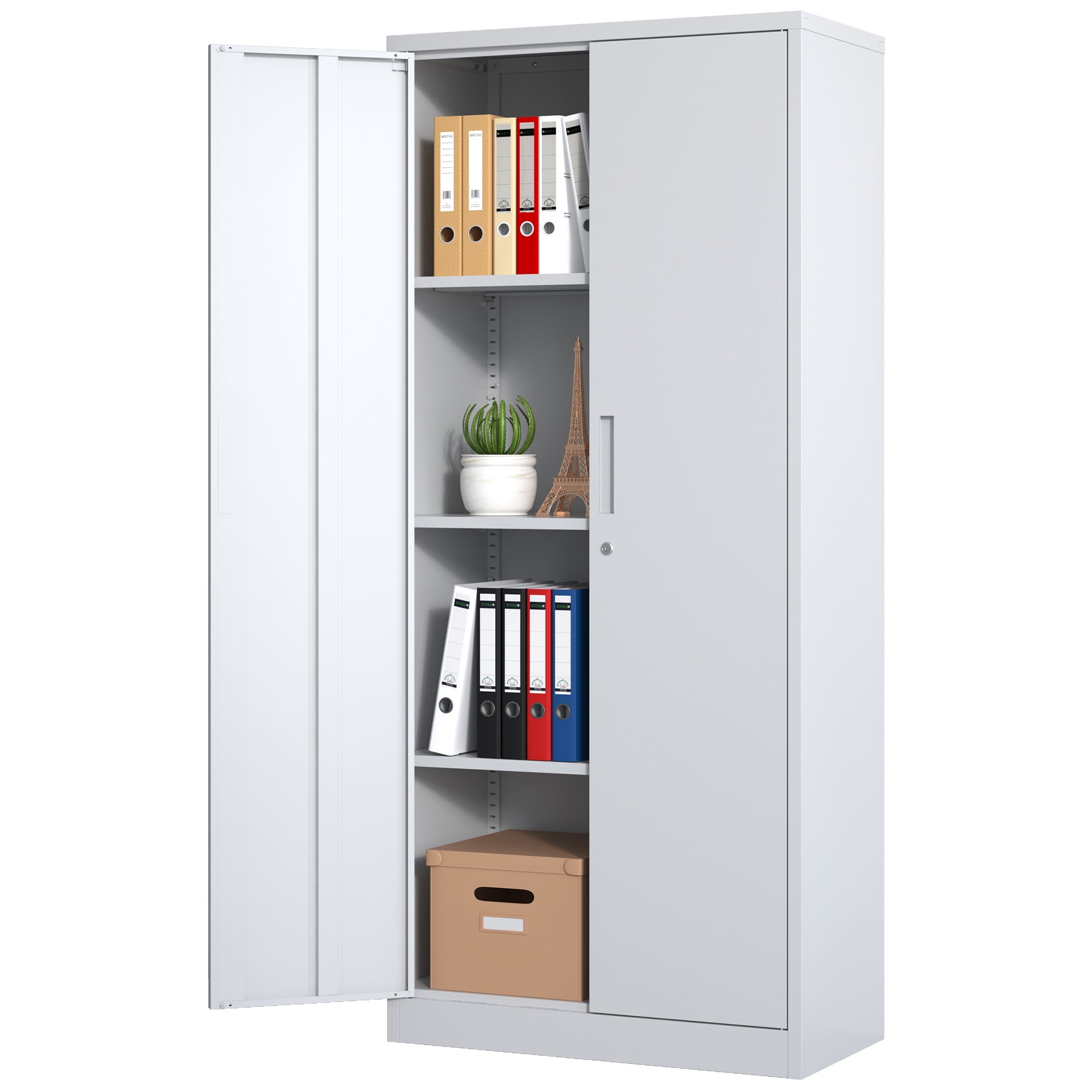 Garage Storage Cabinet, Alvantor 71" Tall Metal Garage Cabinet with Doors and 3 Adjustable Shelves, Lockable Tool Storage Cabinets for Garage, Home, Office White
