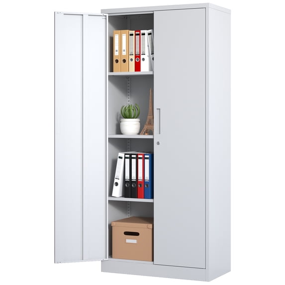 Garage Storage Cabinet, Alvantor 71" Tall Metal Garage Cabinet with Doors and 3 Adjustable Shelves, Lockable Tool Storage Cabinets for Garage, Home, Office White
