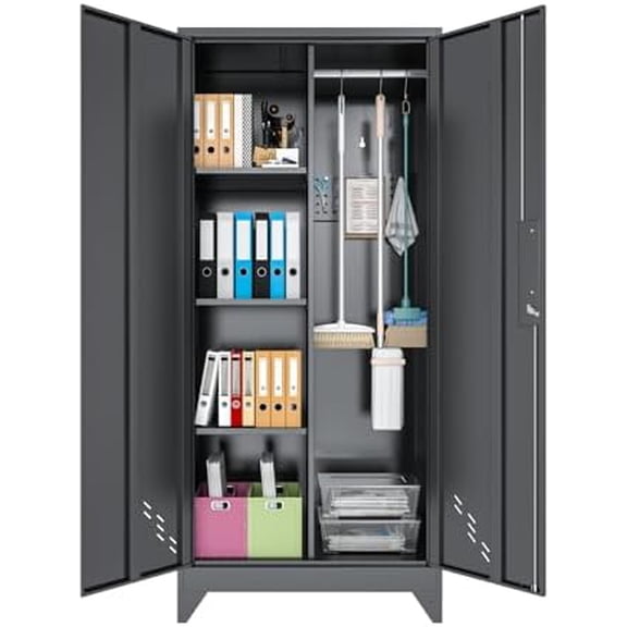 Garage Storage Cabinet, Broom Closet Storage Cabinet, Storage Shed, Metal Cabinets with Doors and Shelves, Tool Shed for Brooms and Mops, Utility Cabinets for Storage,Small Cabinet$$Tools