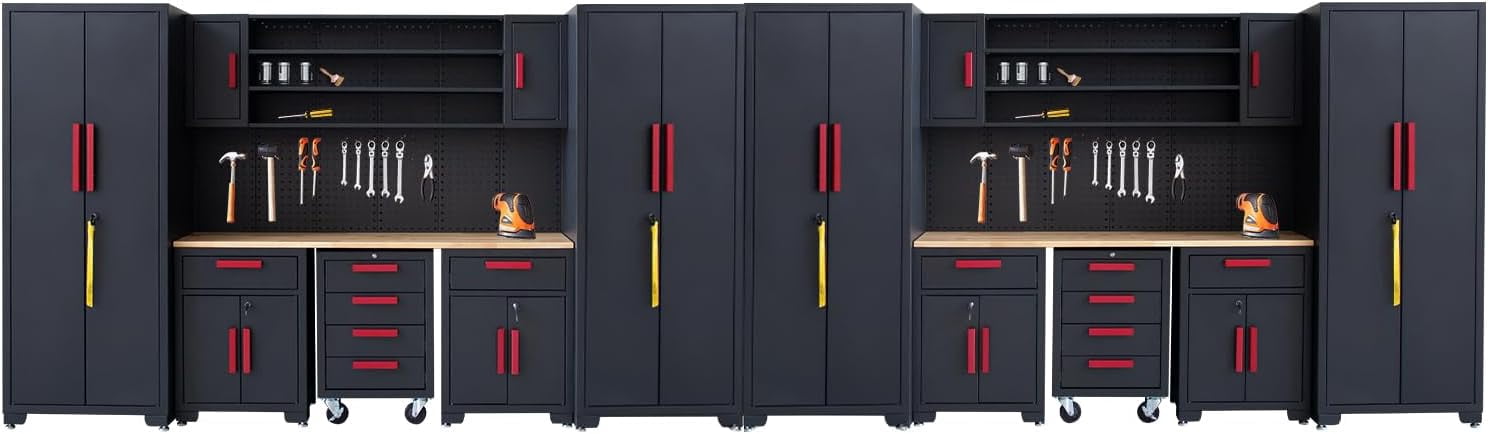 Garage Storage Cabinet System, 18PCS Workshop Cabinet Set in Black ...
