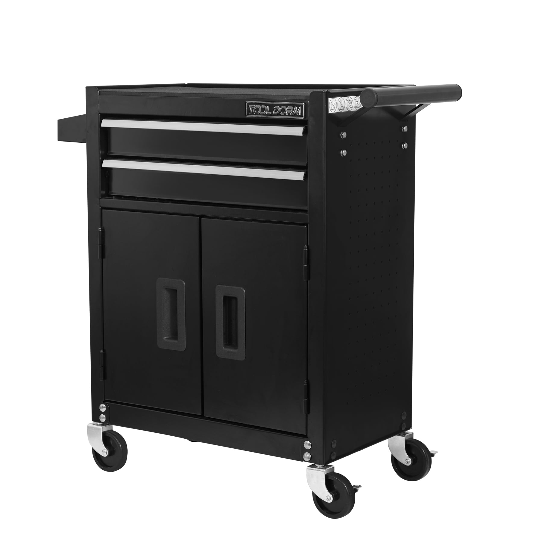 Garage Storage Cabinet Tool Cart with 2 Drawer and Lockable Door, Four Wheels, Black Color, EVA Cushion,Industrial Service Utility Tool Cart for Mechanics, Garage, Workshop (Black)