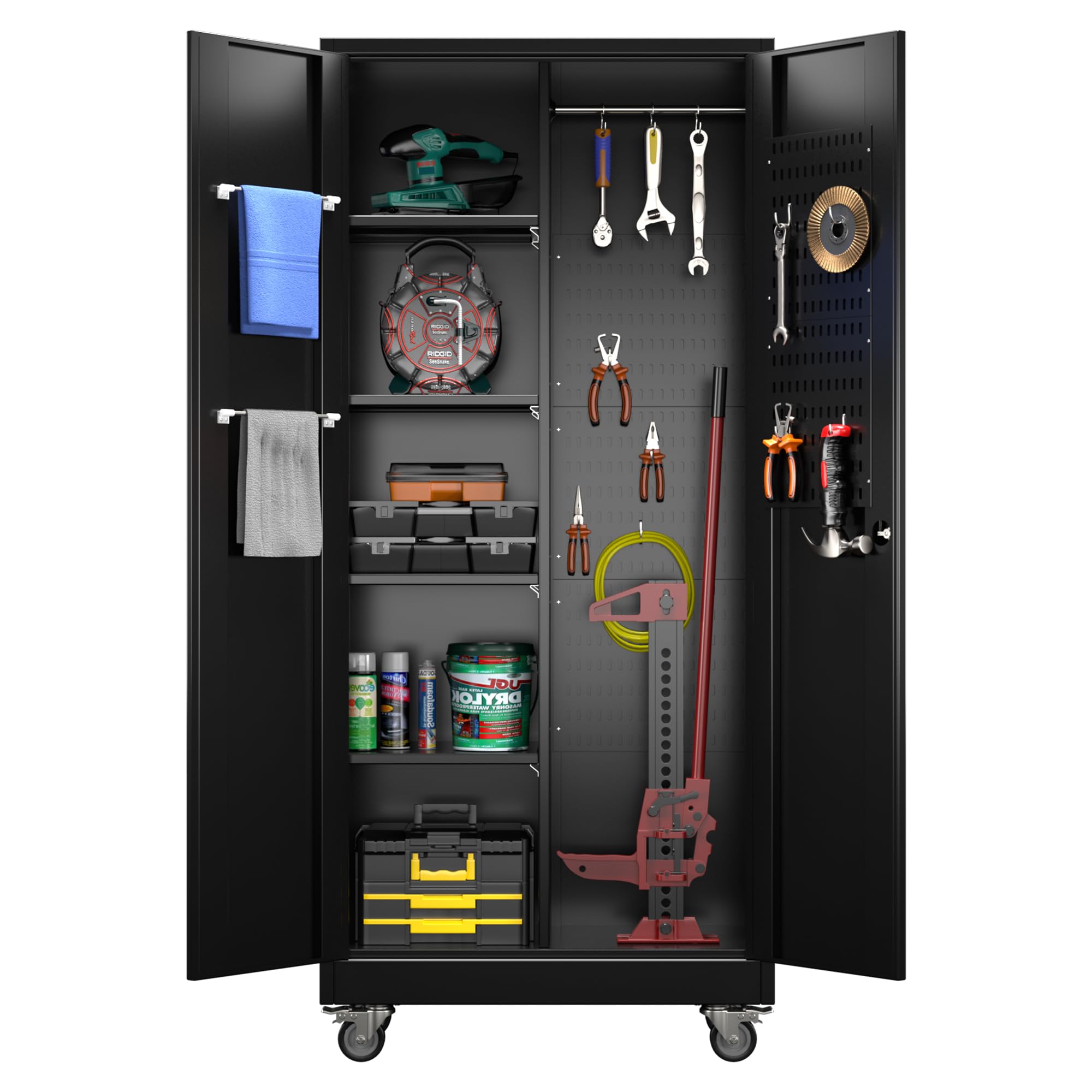 Picture of Garage Storage Cabinet with Wheels, Metal Tool Cabinet with Pegboards ...