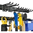 thumbnail image 1 of Garage Storage, Garage Organization, Wall Mount Garden Tool Organizer 48 Inches, 440lbs Adjustable Heavy Duty Metal Hooks, Yard Shed Rack Holder System Hanging Rake Broom Mop Snowboard, Men Gift, 1 of 7