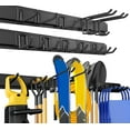thumbnail image 1 of Garage Storage, Garage Organization, Wall Mount Garden Tool Organizer 64 Inches, Max 620lbs Adjustable Metal Hooks, Yard Shed Organizer Rack, Tool Holder for Hanging Rake Broom Mop Snowboard, 1 of 3